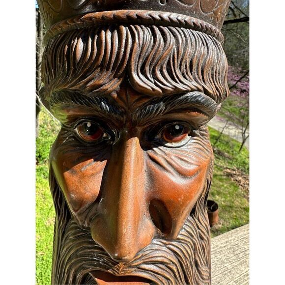 Vintage MCM 70s Ceramic Large Lamp Carved Look 3 Faces Beards Unique 19” Signed - Picture 10 of 16